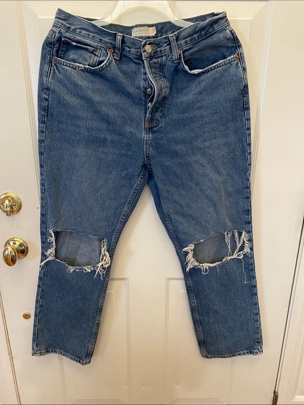 Topshop Distressed Blue Ripped Knee Jeans